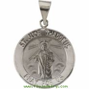 14K White Gold Hollow Round St. Jude Thaddeus Medal