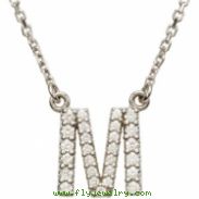 14K White Gold M Diamond Necklace