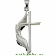 14K White Gold Methodist Cross Pendant