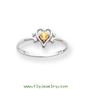 14K White Gold November Citrine Birthstone Heart Ring