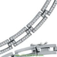 14K White Gold Open Long Link Diamond Stampato Necklace