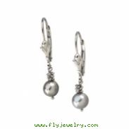 14K White Gold Pair 05.50- Lever Back Earring With Grey Pearl