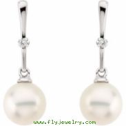 14K White Gold Pair Freshwater Cultured Pearl And Diamond Earring