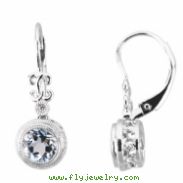 14K White Gold Pair Genuine Aquamarine And Gh I1 Diamond Earrings