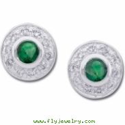 14K White Gold Pair Genuine Emerald And Diamond Earring