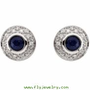 14K White Gold Pair Genuine Sapphire And Diamond Earring