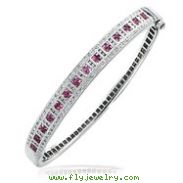 14K White Gold Pink Sapphire & Diamond Square Designs Bangle Bracelet