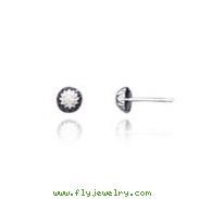 14K White Gold Polished & Diamond-Cut Half Ball Post Earrings