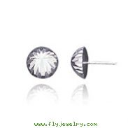 14K White Gold Polished & Diamond-Cut Half Ball Post Earrings