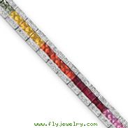 14K White Gold Princess Cut Rainbow Sapphire & Diamond Bracelet