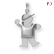 14k White Gold Puffed Boy with Hat on Left Engraveable Charm