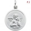 14K White Gold Rd. Angel Pendant Medal