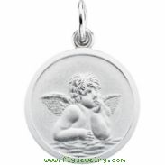 14K White Gold Rd. Angel Pendant Medal