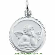 14K White Gold Rd Angel Pendant Medal