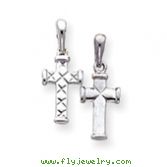 14K White Gold Reversible Quilted Cross Pendant