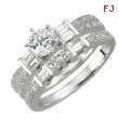 14K White Gold Round and Baguette Diamond Bridal Ring