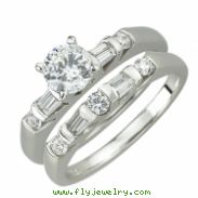 14K White Gold Round and Tap Baguette Diamond Bridal Ring