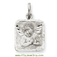 14K White Gold Satin & Diamond -Cut Angel Charm