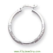 14K White Gold Satin & Diamond-Cut 2x25mm Round Hoop Earrings