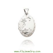 14K White Gold Small Oval-Shaped Floral Locket