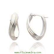 14K White Gold Twisted And Ridged Oval Hoop Earrings