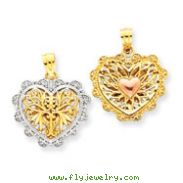 14K Yellow & Rose Gold & Rhodium Reversible Filigree Heart Pendant