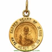 14K Yellow 12.00 MM Sacred Heart Of Jesus Medal