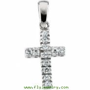 14K Yellow 12.00 X 08.00 MM CHILDRENS CROSS WITH CZ AND WITH 15" CHAIN Youth Cross With Cz W/15" Ch