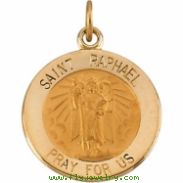14K Yellow 15.00 MM St. Raphael Medal