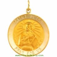 14K Yellow 25.00 MM St. Peter Medal