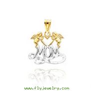 14K Yellow Gold & Rhodium Diamond-Cut "Mom" with Angels Pendant