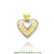 14K Yellow Gold & Rhodium Diamond-Cut Double Heart Pendant