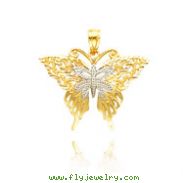 14K Yellow Gold & Rhodium Fancy Butterfly Pendant