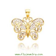 14K Yellow Gold & Rhodium Filigree Butterfly Pendant