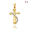 14K Yellow Gold & Rhodium Flame Cross Pendant