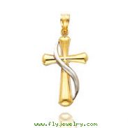 14K Yellow Gold & Rhodium Flame Cross Pendant