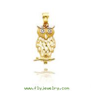 14K Yellow Gold & Rhodium Owl Pendant