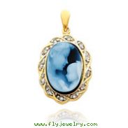 14K Yellow Gold 14mm Diamond Accented Twisted Frame Mother Agate Cameo Pendant
