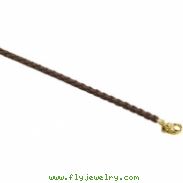 14K Yellow Gold 16 Inch Brown Braided Leather Cord Chain