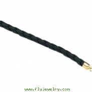 14K Yellow Gold 16.00 Inch Black Braided Leather Cord Chain