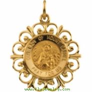 14K Yellow Gold 18.5 Rd Mount Carmel Pend Medal