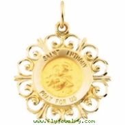 14K Yellow Gold 18.5 Rd St Anthony Pend Medal