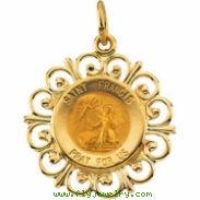 14K Yellow Gold 18.5 Rd St Francis Pend Medal