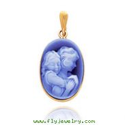 14K Yellow Gold 18mm Everlasting Love Mother & Daughter Agate Cameo Pendant