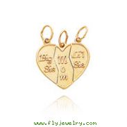 14K Yellow Gold "Big Sis/Mom/Lil' Sis" 3-Part Break-Apart Heart Charm