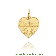 14K Yellow Gold "Grandma" Floral Heart Charm