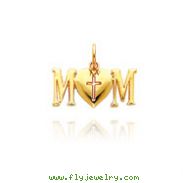 14K Yellow Gold "Mom" Charm with Cross