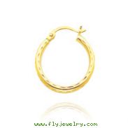 14K Yellow Gold 2x15mm Diamond Cut Round Tube Hoops