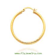 14K Yellow Gold 2x25mm Diamond Cut Round Tube Hoops