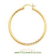 14K Yellow Gold 2x30mm Diamond Cut Round Tube Hoops